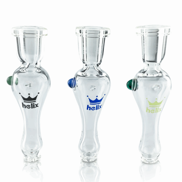Three glass pipes with different designs on them.