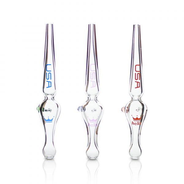 Three glass pipes with different designs of the same type.