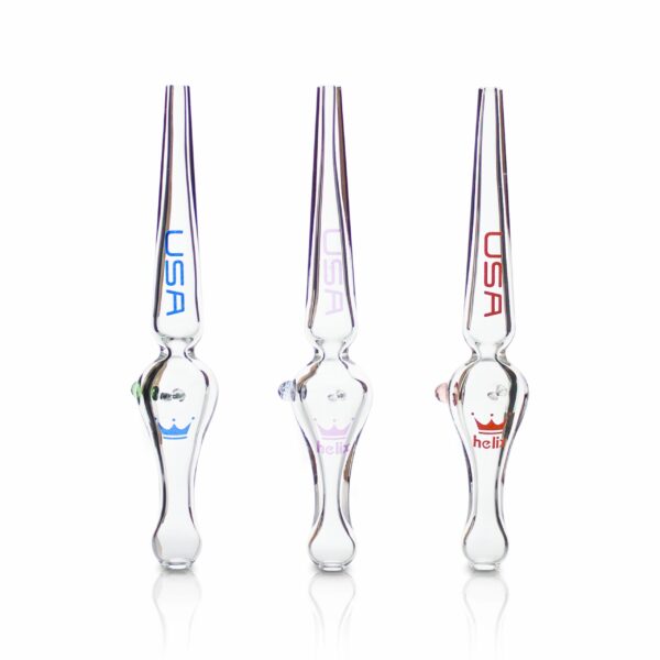 Three glass pipes with different designs of the same type.