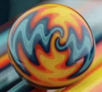 Fire Water Helix color scheme: yellow, orange and slate blue swirl
