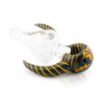 Fully Worked Helix Builder piece with a yellow and blue worked head and two matching horns