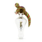 Fully Worked Helix Builder piece with a rainbow worked head and one large horn, standing upright