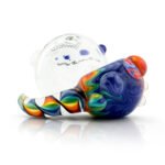 Fully Worked Helix Builder piece with a blue and rainbow worked head and one large horn