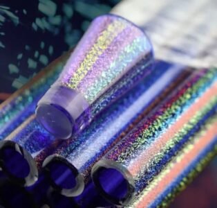 Rainbow Dichroic Helix color scheme: holographic purple dichroic glass